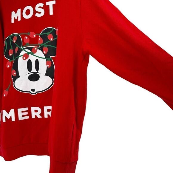 Disney Mickey Mouse Christmas Sweatshirt Mens Size XL Red Christmas Light Mickey - Picture 9 of 10